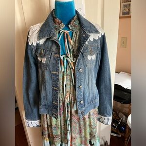 Upcycled Old Navy Jean Denim Jacket. Beautiful detailed lace.